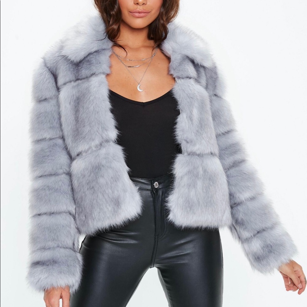 Premium blue pelted faux fur jacket